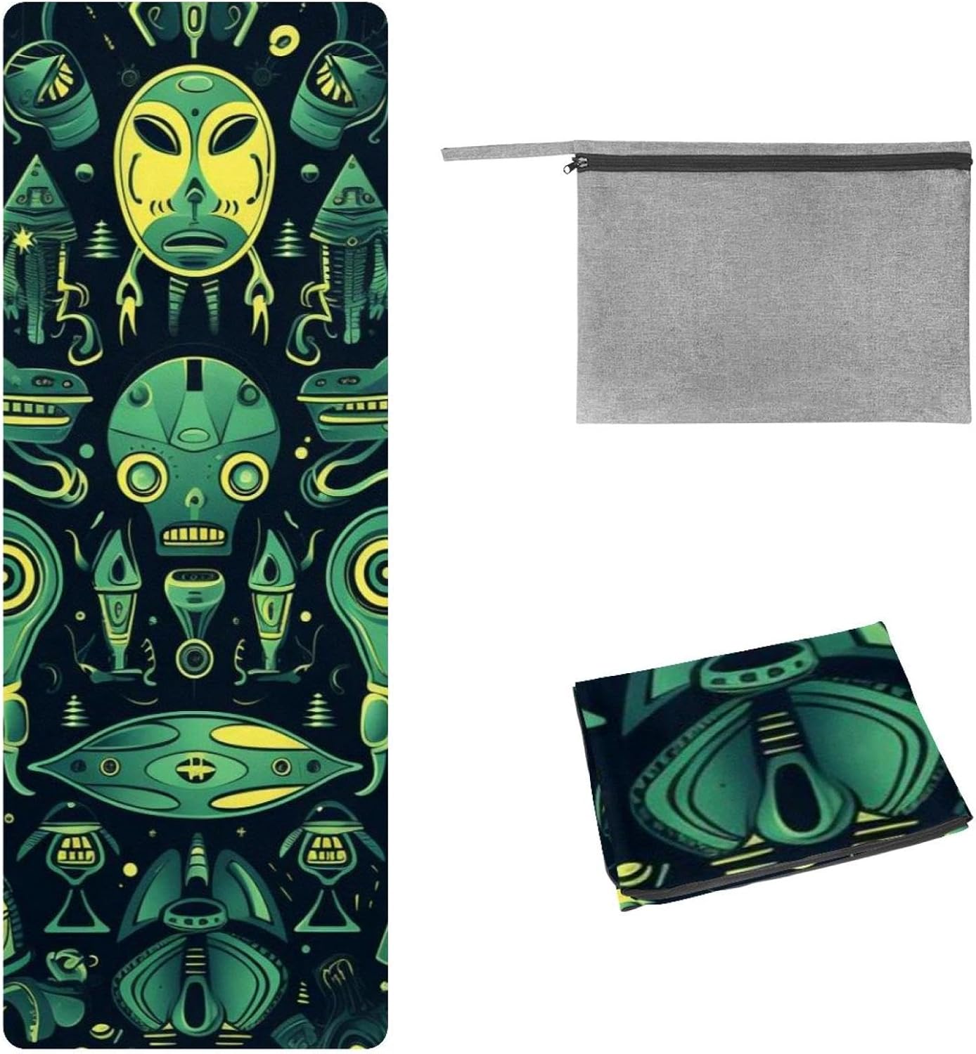 Yoga Towel, Outer Space Alien Pattern Non Slip Sweat Absorbent Hot Yoga Mat Towel for Hot Yoga, Pilates and Fitness - 72.8" x 26.8"