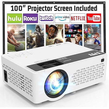 TMY Projector, Upgraded 9500 Lumens with 100" Projector Screen, 1080P Full HD Portable Projector, Mini Movie Projector Compatible with TV Stick Smartphone HDMI USB AV, for Home Cinema Outdoor Movies