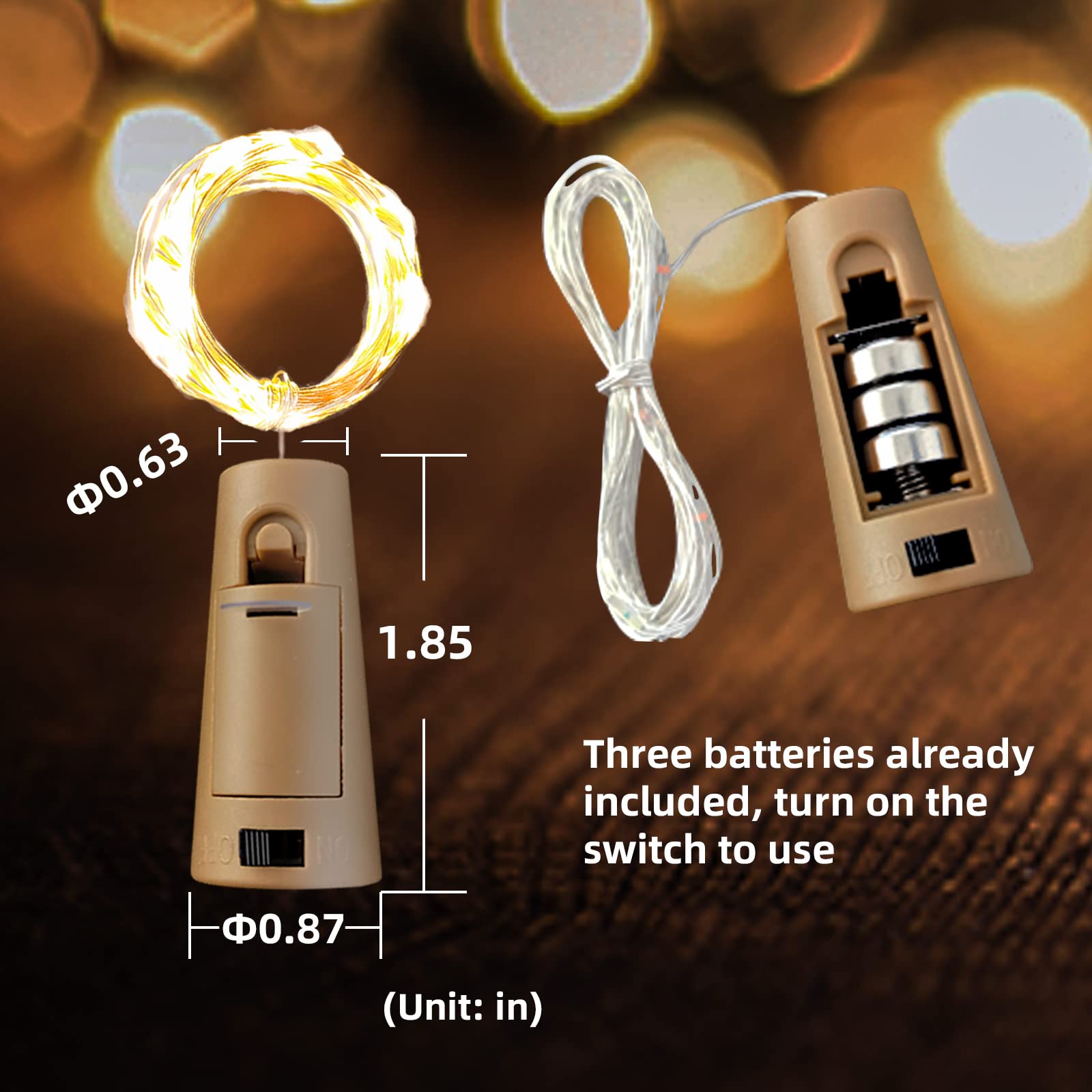 Etinga Confezione da 30 mini luci a forma di bottiglia di vino con sughero, 20 LED, 1,8 m, per barattoli fai da te, Halloween, Natale, decorazioni per feste, matrimoni (confezione da 30, bianco caldo)