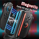 Fosmon Dual-Side Magnetic Fast Charger with 9 RGB Light for Switch 2 Joycon | Compatible with Nintendo Switch 2 Joy Con Controller. Fast Charging Dock Stand, Included USB-C Charge Cable