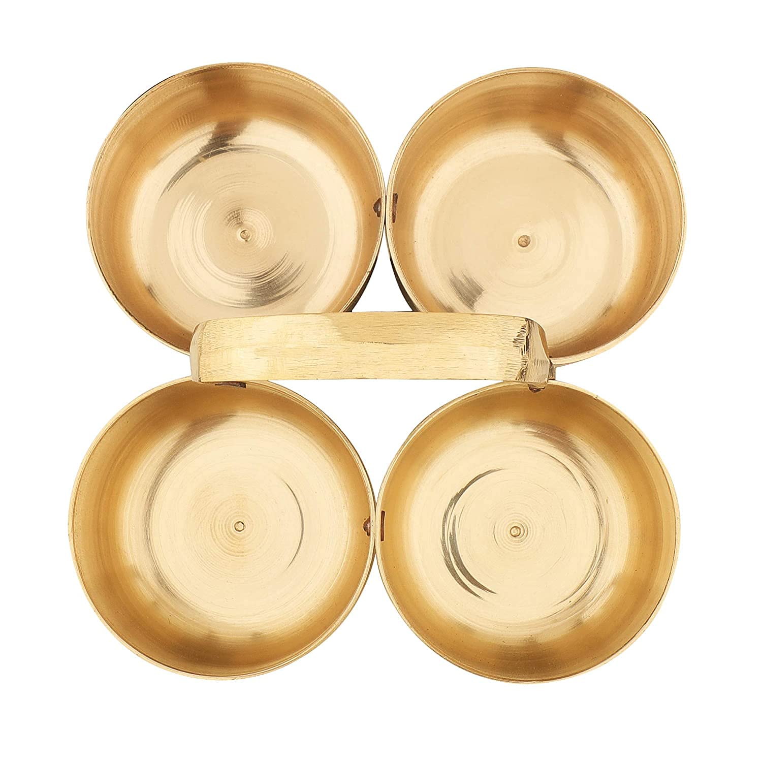 Denique Brass Puja Roli Chawal, Elaichi, Mishri 4 Bowl Stand/Brass Chowmukh Haldi Kumkum Holder Chowmukh 4 Bowl Holder Patra for Home Temple (Large) 3