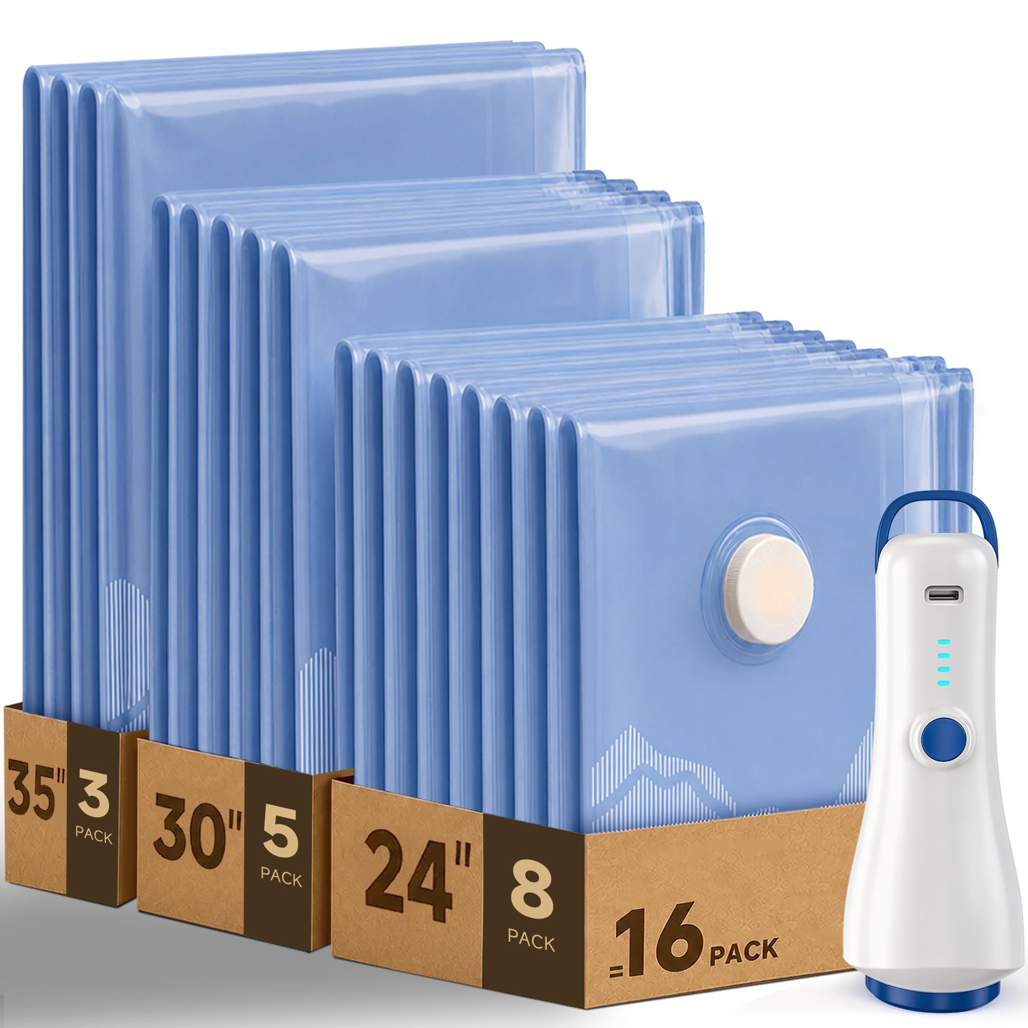 Photo 1 of 16 Pack Vacuum Storage Bags for Travel with Rechargeable Wireless Pump