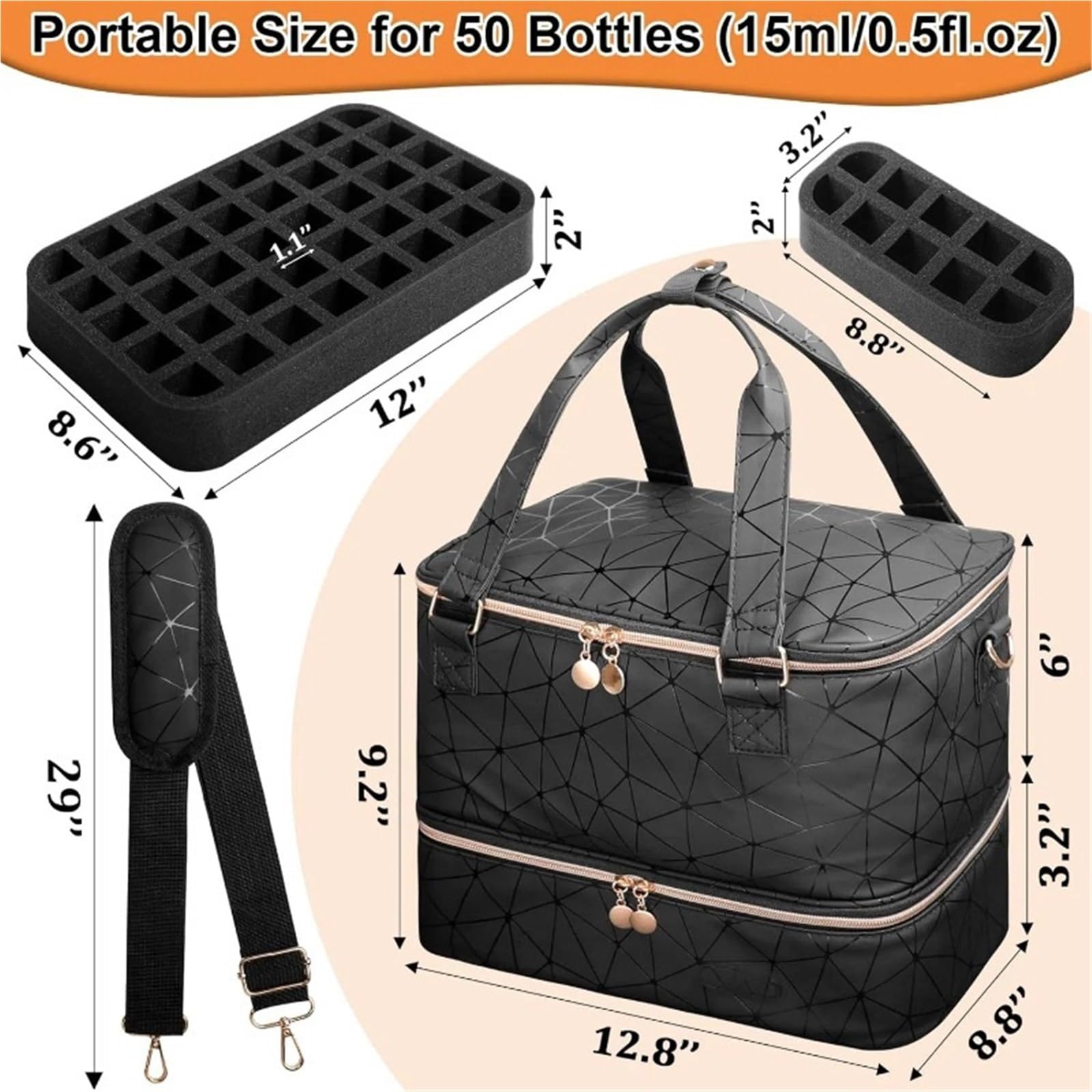 Przechowywanie Lakieru Do Paznokci Organizer Na Lakiery Do Paznokci, Skórzany, Mieszczący 40 Butelek, Etui Przechowywania Zestawów Kosmetyków Akcesoria(Black)