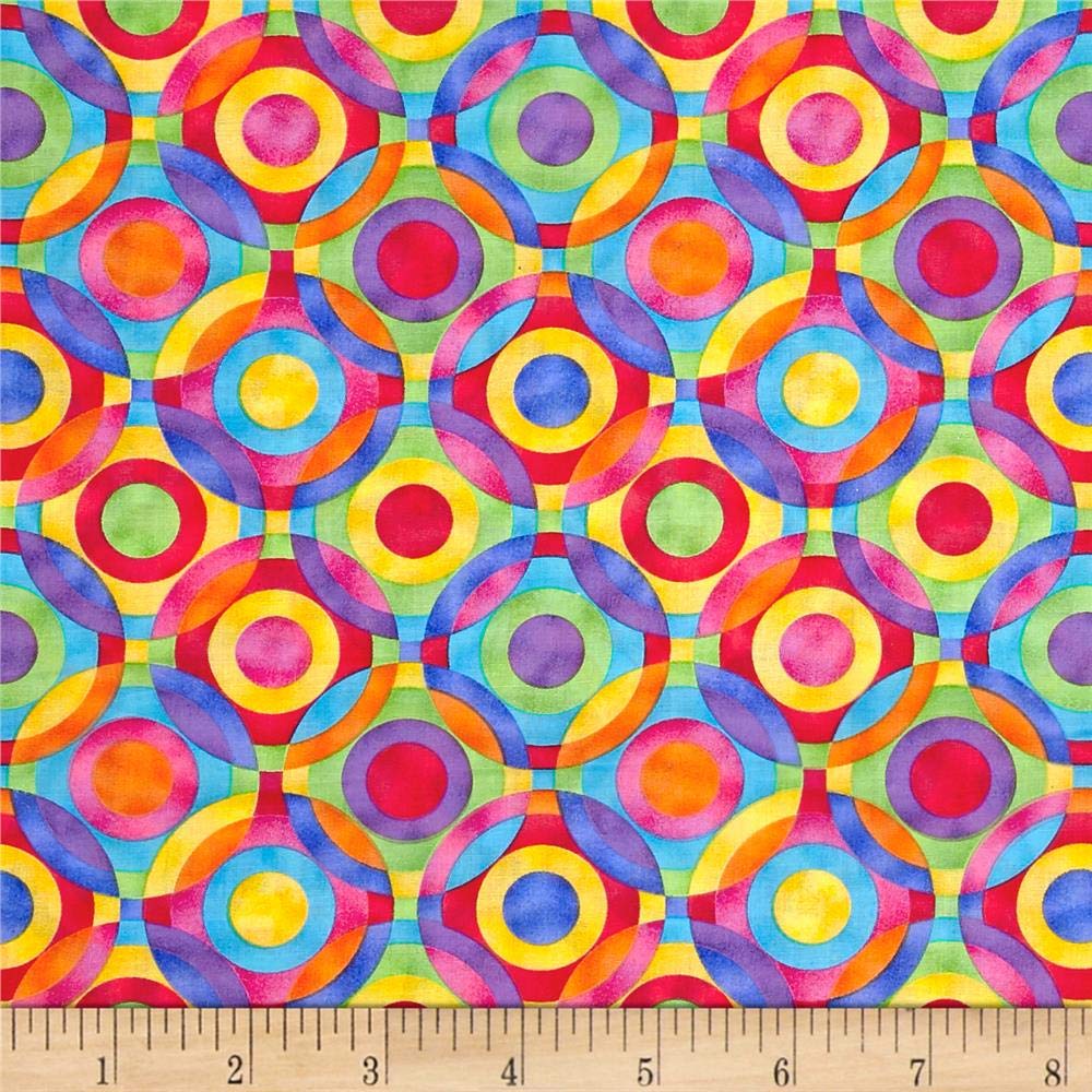 Rainbow Bright Geometric Circles Multi, Fabric by the Yard