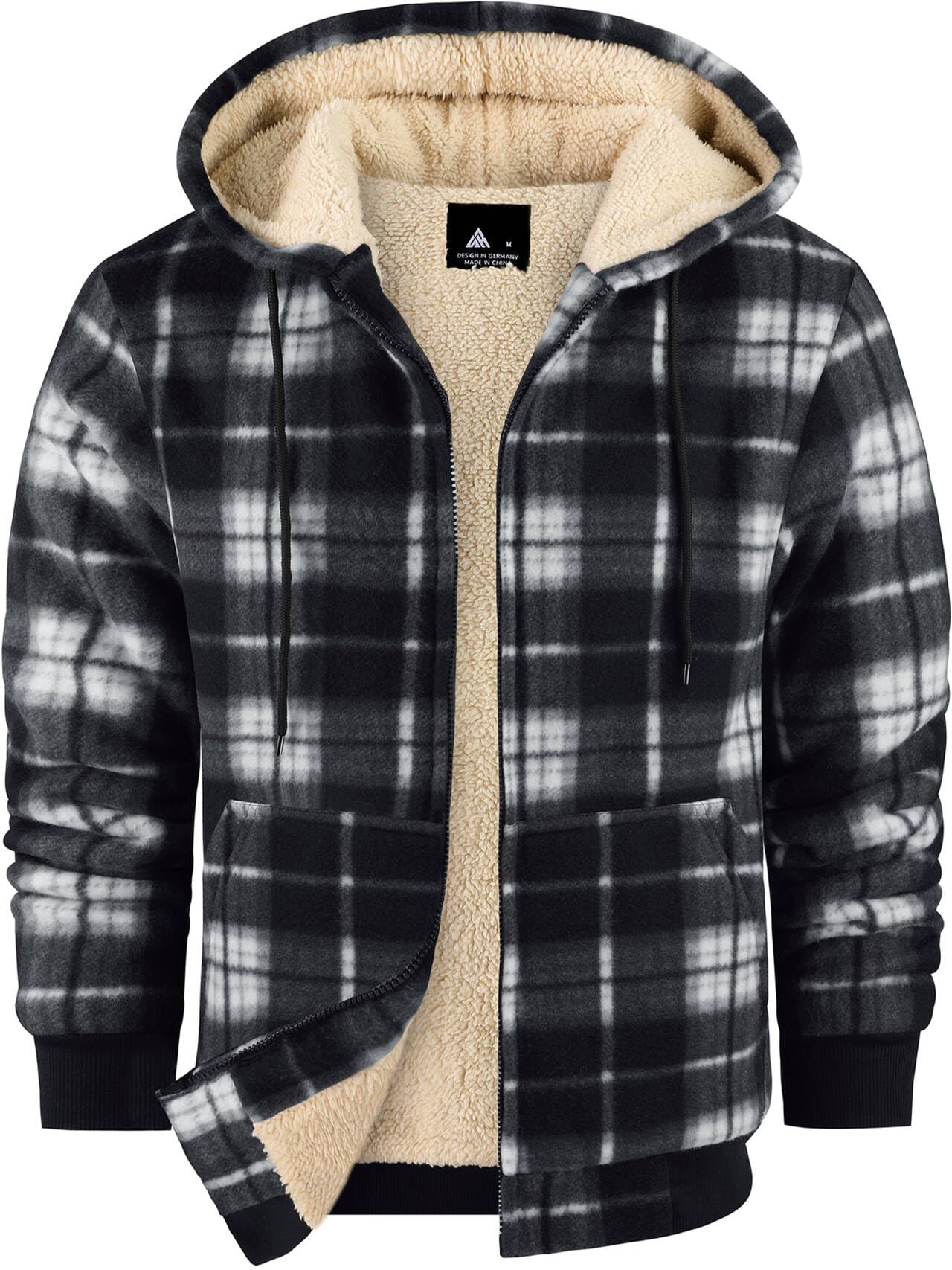 ZITY Heavy Thick Hoodies for Men Plaid Flannel Warm Sherpa Fleece Lined Winter Full Zip Up Coat