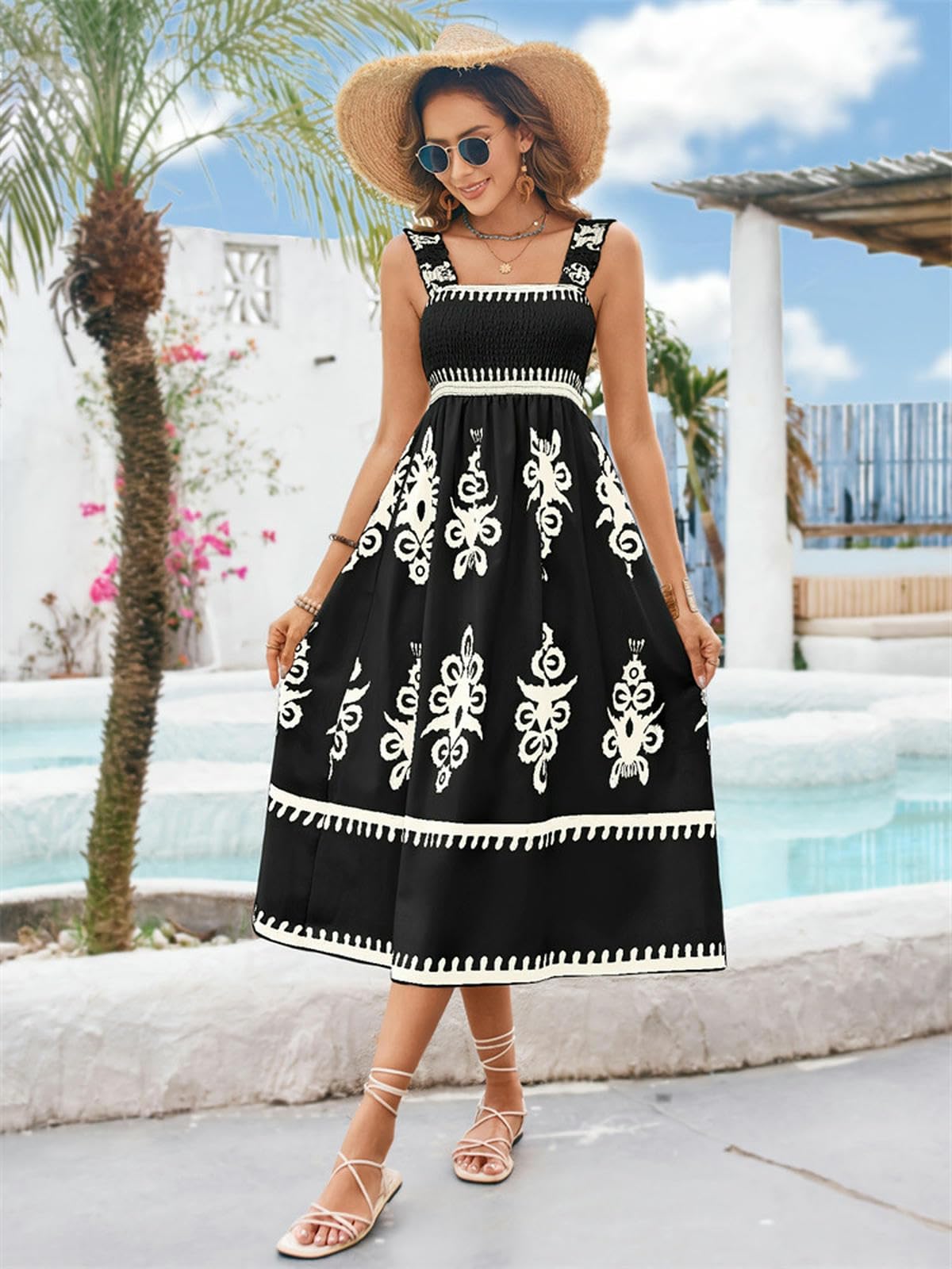 Sukienka damska Letnie sukienki na jedno ramię bez rękawów Camisole Koperta z nadrukiem w stylu Casual Vacation-Morel-XL
