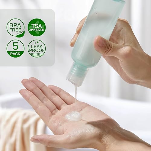 Miniatura 2 de Botellas de viaje para artículos de aseo 3.4 oz - Contenedores de tamaño de viaje para champú de plástico - Pequeña botella de loción exprimible