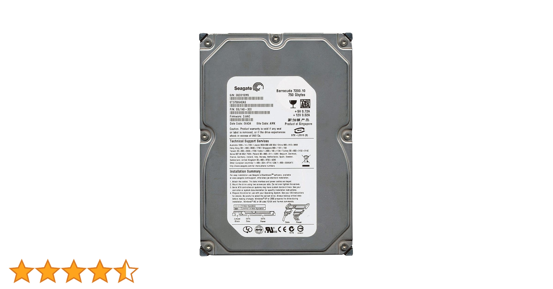 PC周辺機器 ST3750640AS Barracuda 7200.10 bme6fzu Seagate ST3750640AS 750GB SATA Hard Drive
