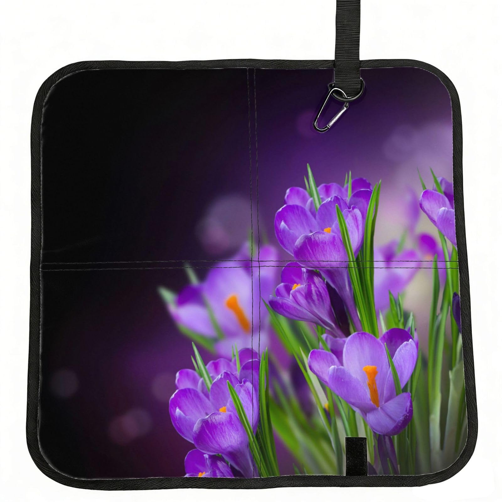 ERCgad Green Leaves And Purple Flowers Print Foldable Seat Cushion Portable Chair Pad Lightweight Travel Outdoor Office Home