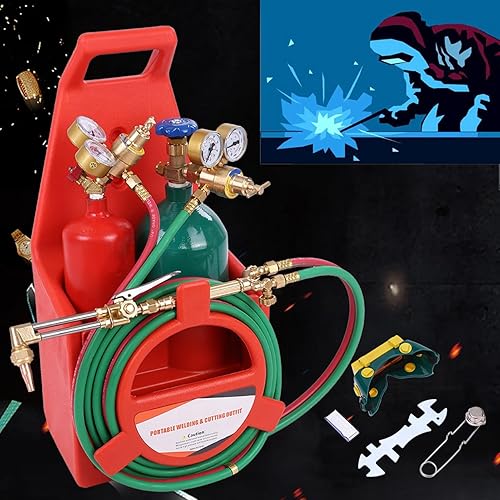 Miniatura 2 de YOXIER Antorchas de oxiacetileno, kit de antorcha de oxígeno y acetileno, kit de soplete de corte de soldadura portátil con bolsa de cilindro y