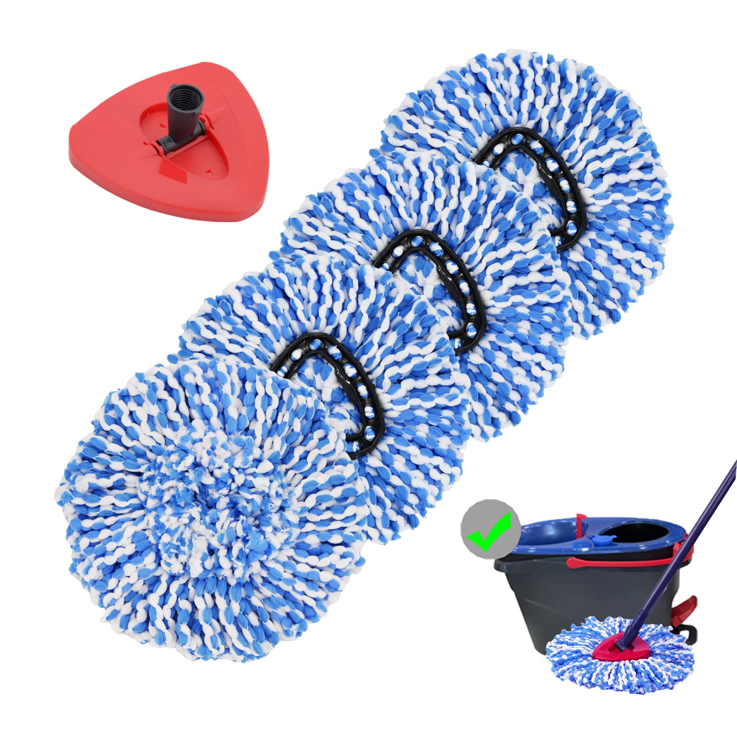 4 Pack Spin Mop Replacement Heads Microfiber Mop Refills Compatible with 2 Tank System Replace Head Safe for Cleaning All Hard-surfaced Floors Includes 1 Extra Mop Replacement Base