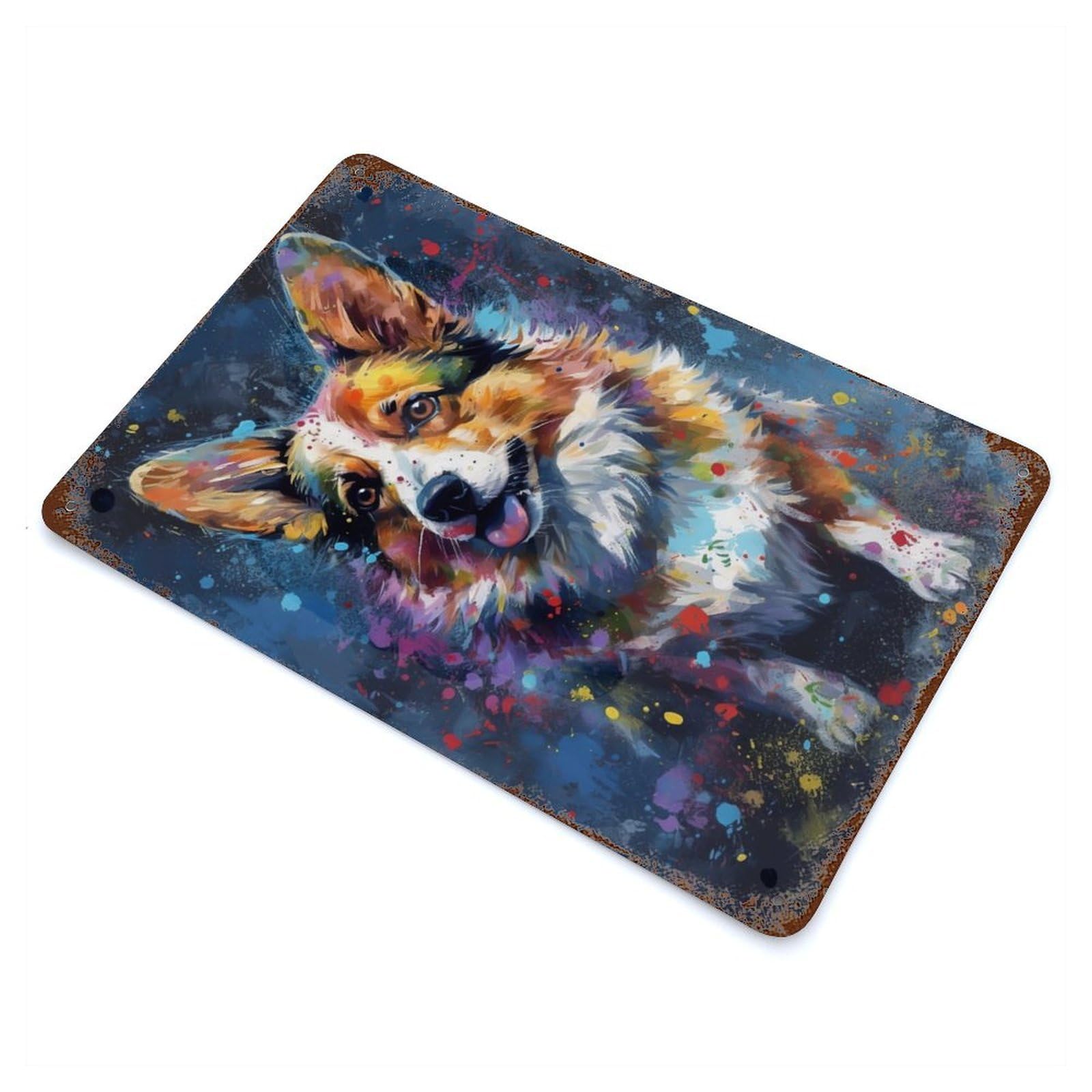 Corgi Dog Painting 11.8"x7.9" Rustic Tin Plaque, Novelty Wall Decor for Living Room, Hallway And Home Decor