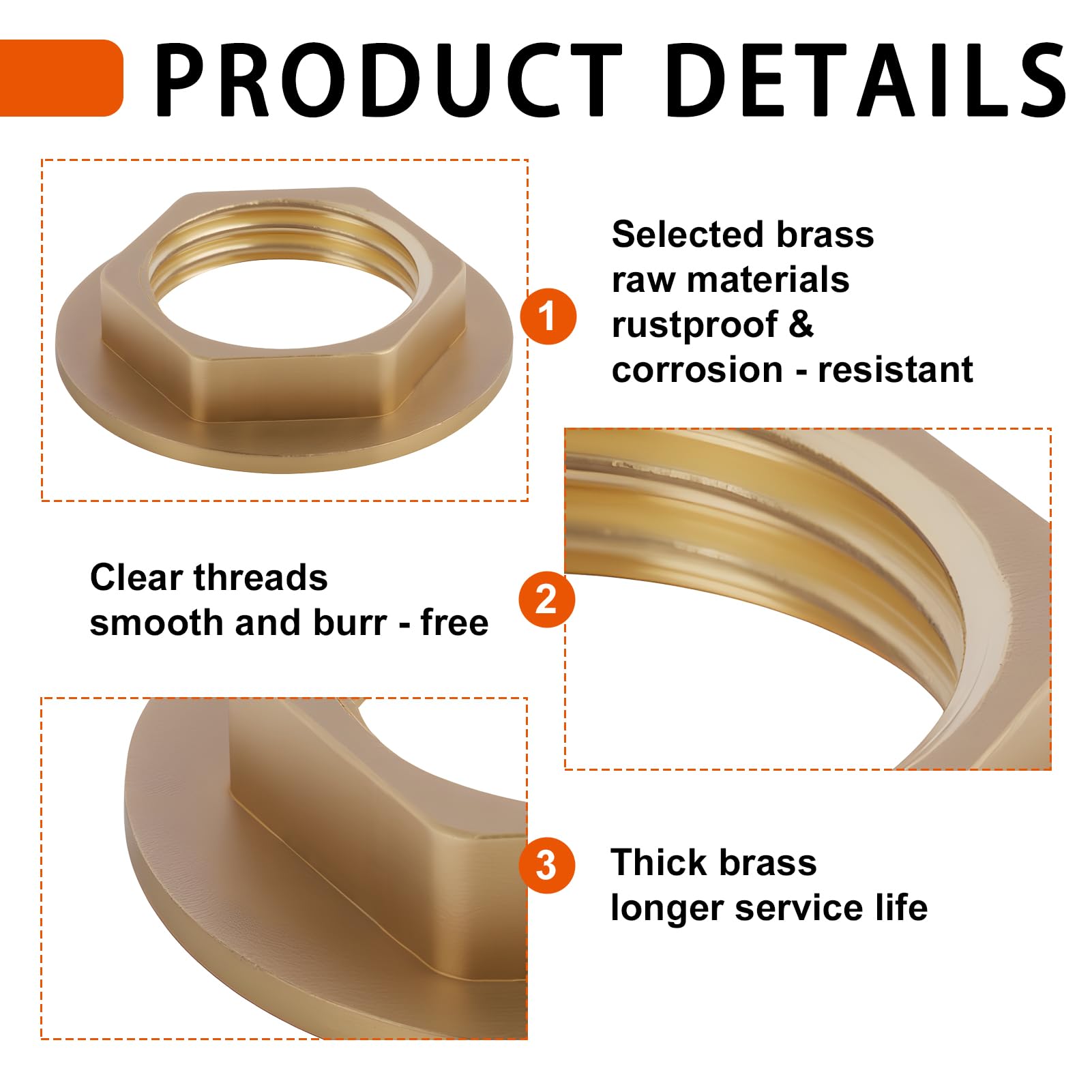Set di 6 dadi di sicurezza esagonali a flangia in ottone G1/2" per rubinetto, lavello, accessori idraulici