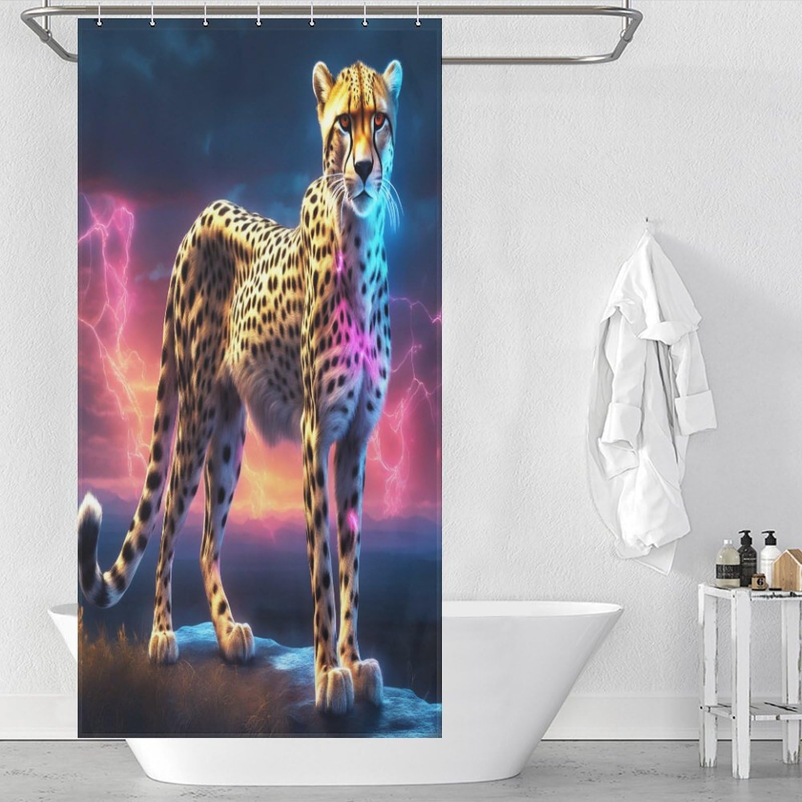 Rideaux de douche en tissu polyester guépard imperméable pour baignoire de salle de bain
