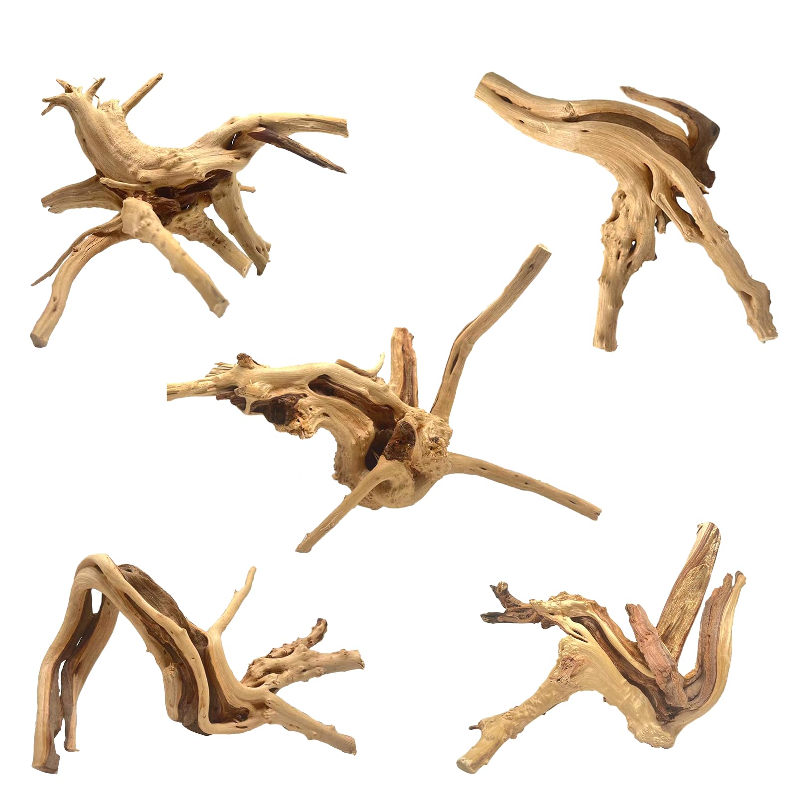 WDEFUN Natural Spiderwood for Aquarium Decor 5-Piece 4''-8'' Long Natural Driftwood Branches for Fish Tank Decorations