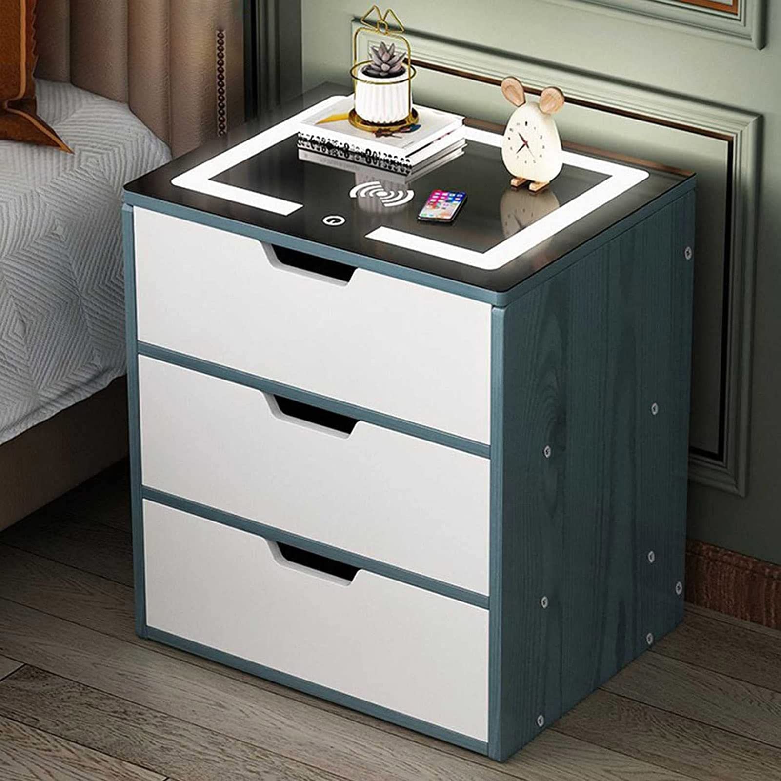 Table de chevet LED 3 couleurs verte LapooH pour une chambre moderne et rangée