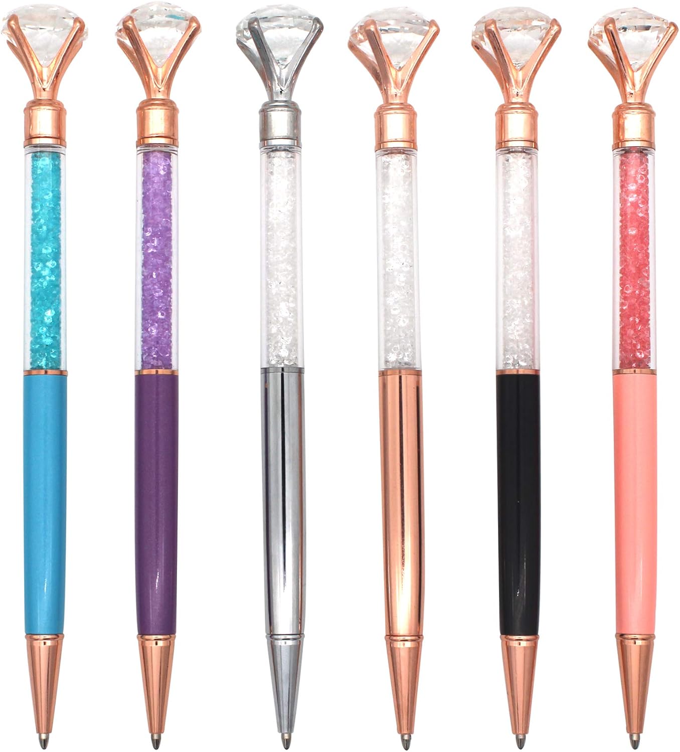 Gullor 6 PCS Diamond Metal Pen with Small Crystal, Retractable