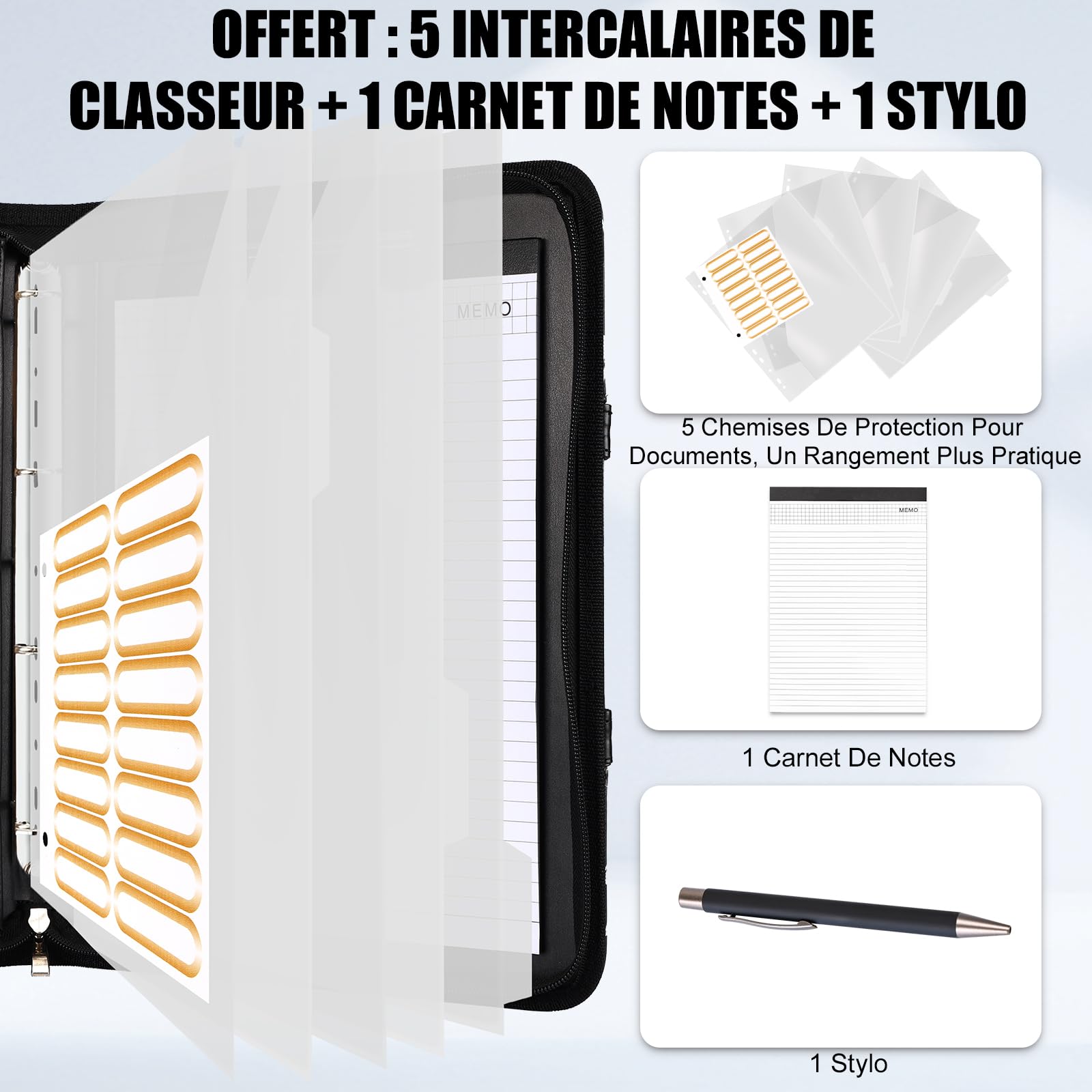 Leathario Porte Documents A4 Portfolio avec Stylo et 5 Intercalaires 10 Pochettes Padfolio Poignée Magnétique