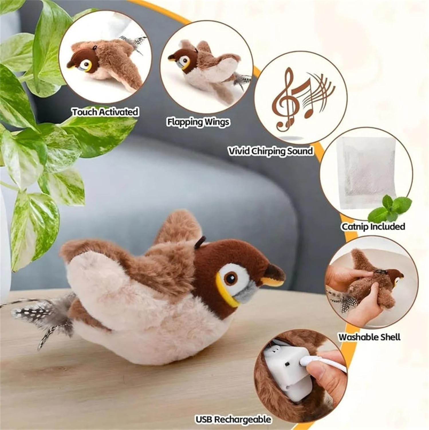 Jouet Oiseau Volant Pour Chat – Rechargeable Avec Son – Jouet Interactif Stimulant Pour Chaton Et Adulte - 5