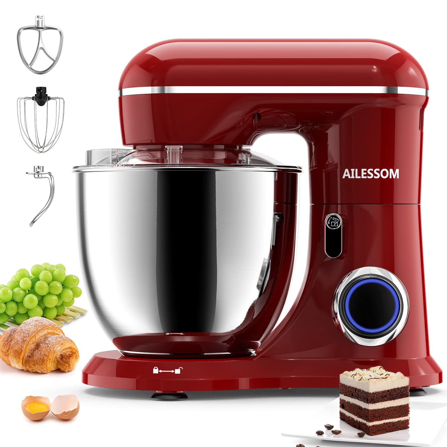 Aucma Stand Mixer,6.2L, 6 Speed Electric Kitchen Mixer With Dough Hook