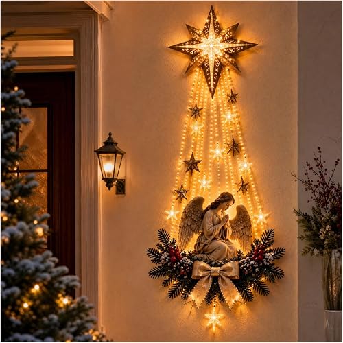 GQN Angel Blessing Starfall Wall Light,Glowing Christmas Angel Decor
