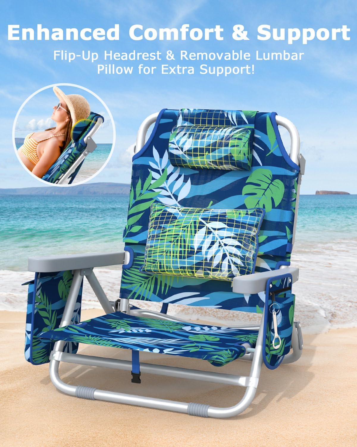 ZENPETIO Beach Chair, Camping Chair for Adults, Reclining Backpack Chair for Pool, Beach, Camping, Outdoors - Image 5