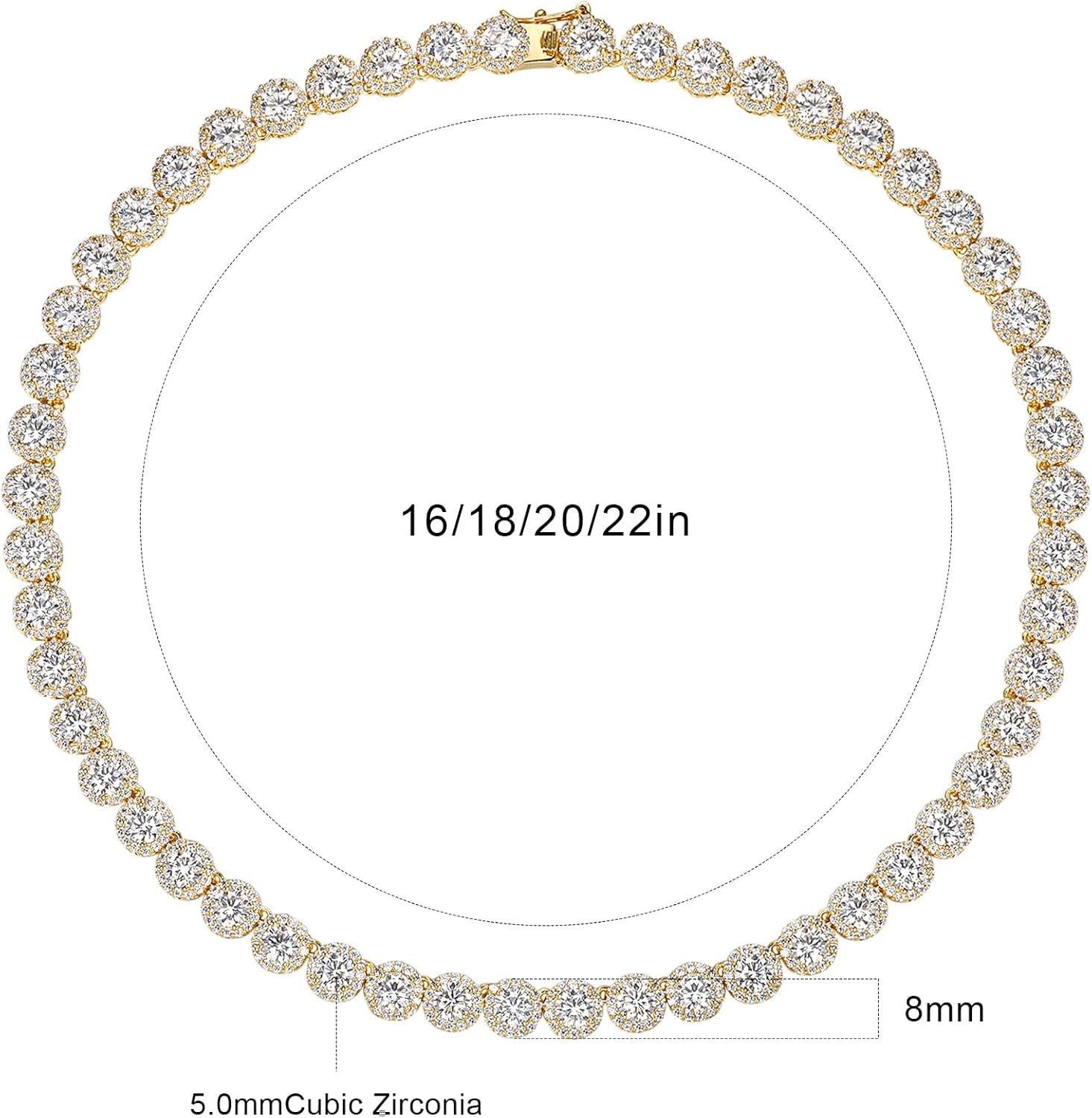 Gemsme 18K White Gold Plated Halo Necklace 5.0mm Round Cubic Zirconia Classic Tennis Necklace - Image 2