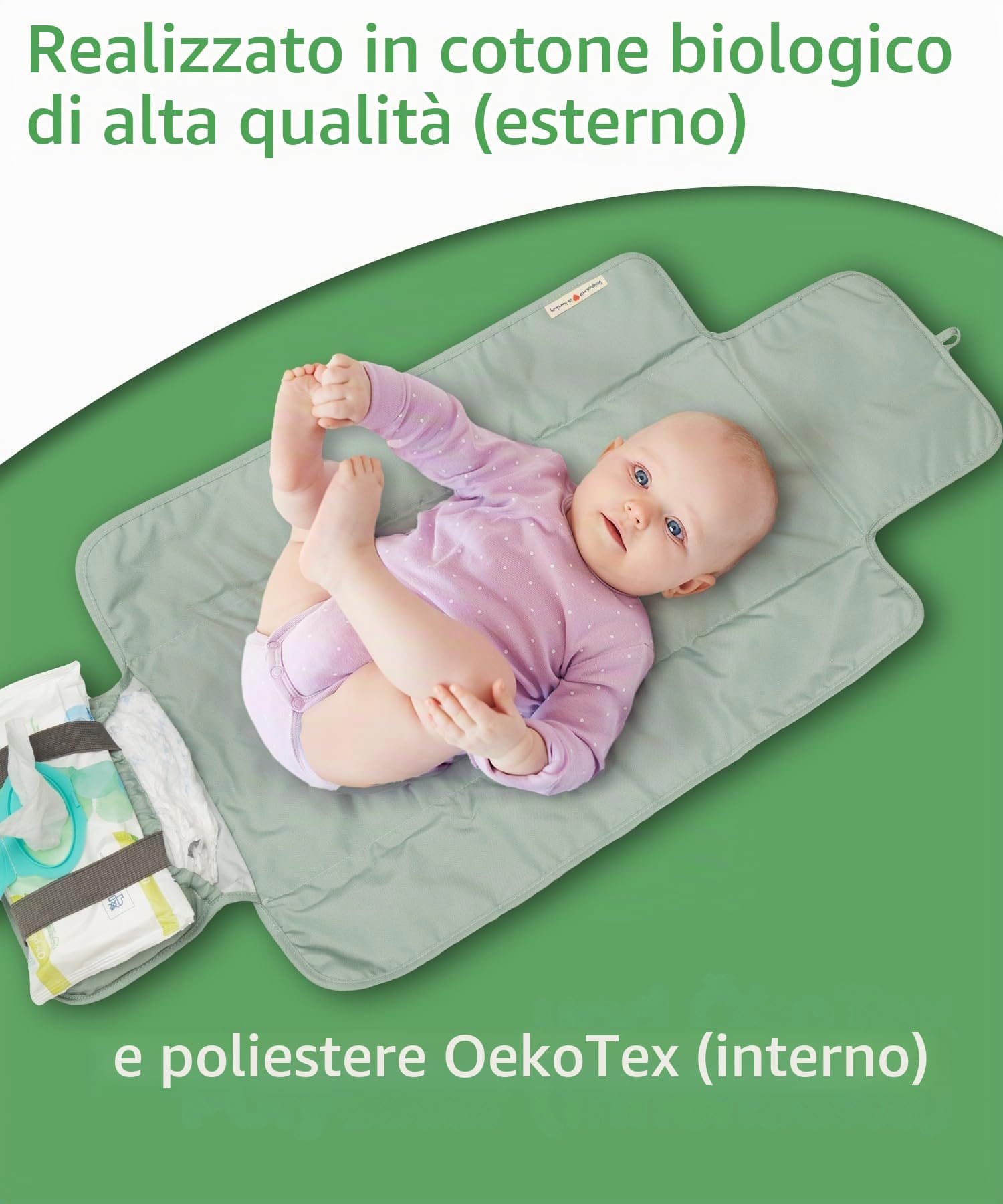 Jubi® Fasciatoio Portatile Mint – Materassino Cambio Pannolino in Cotone Biologico & Poliestere Öko-Tex – compatto e lavabile
