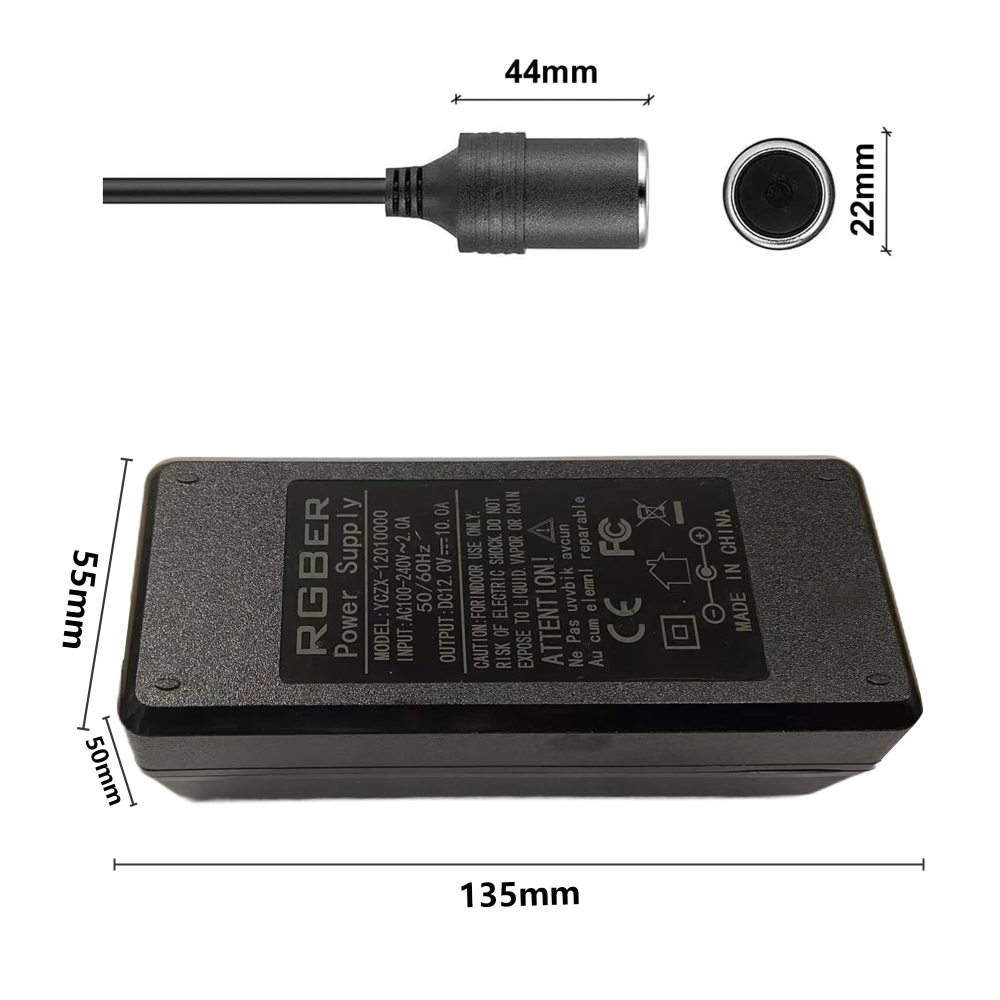 Adapter zigarettenanzünder Steckdose, Spannungswandler 230V auf 12V, 230V auf 12V,Adapter für Kühlbox.KFZ Netzadapter.|10A mit Kühlsystem.