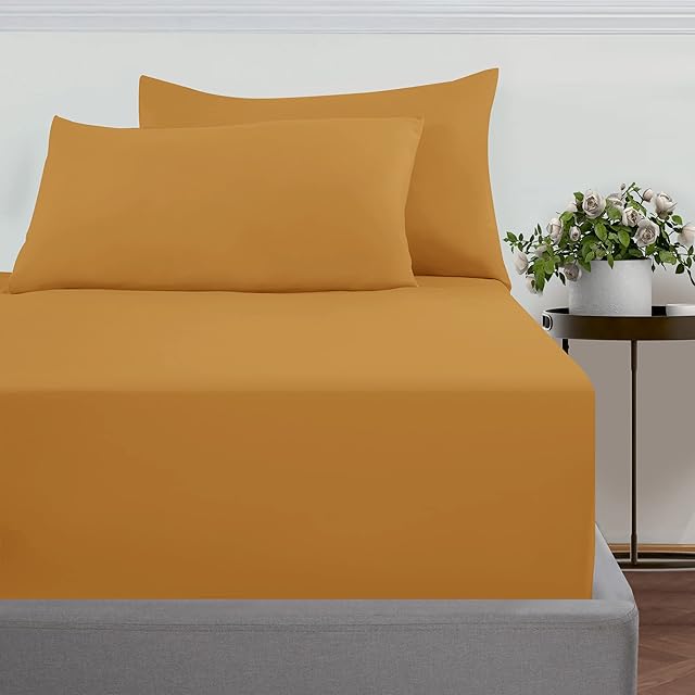Imperial Rooms Fitted Sheet 40 Cm - Extra Deep Super King Size Fitted Sheets Brushed Microfiber Easy Care Soft Bed Sheet - Shrinkage and Fade Resistant (Ochre)