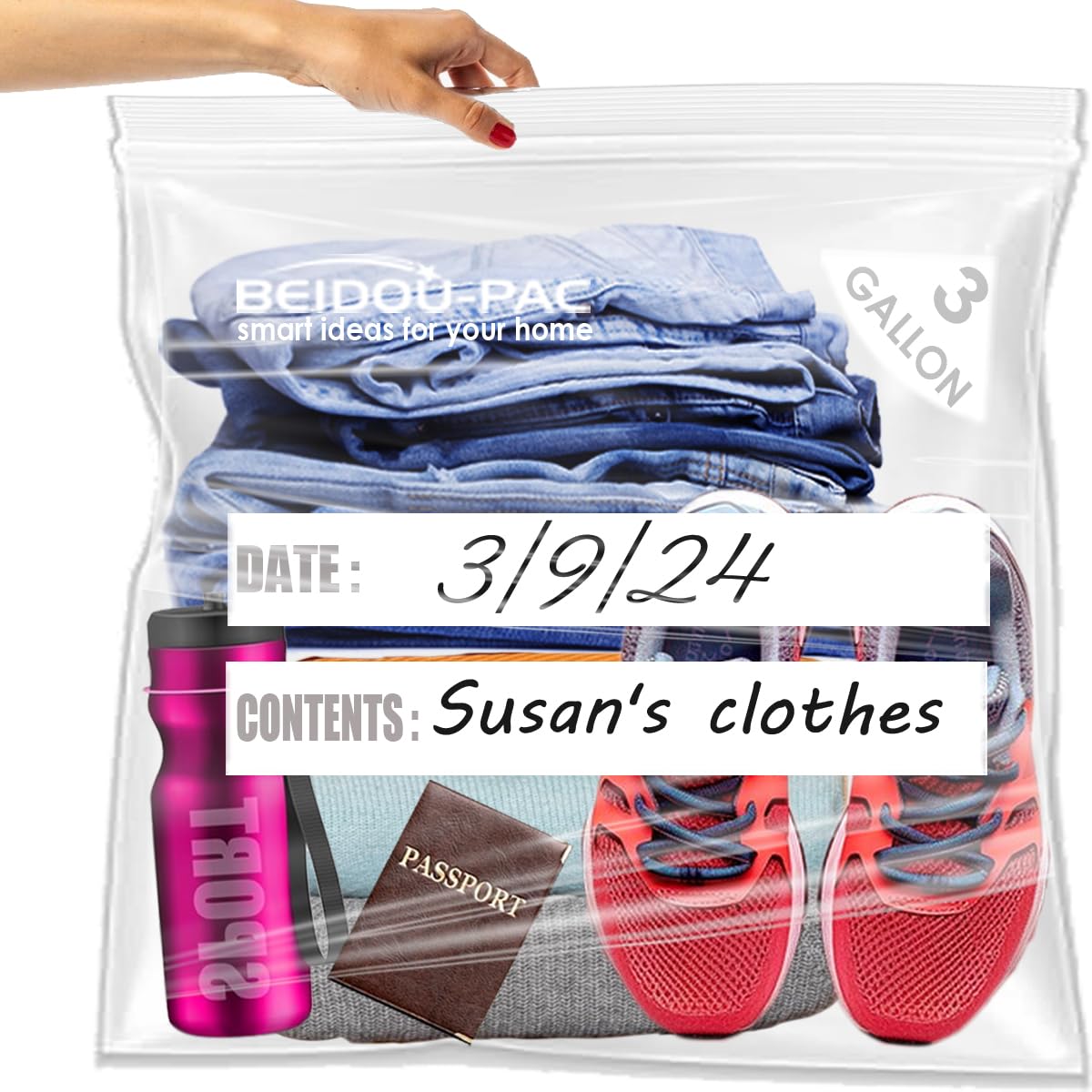 BEIDOU-PAC 3 Gallon Large Plastic Bags with Zipper Top, | 50 Count | 2 Mil | 16" x 18" | Heavy-Duty Reusable Clear Freezer Storage Bags