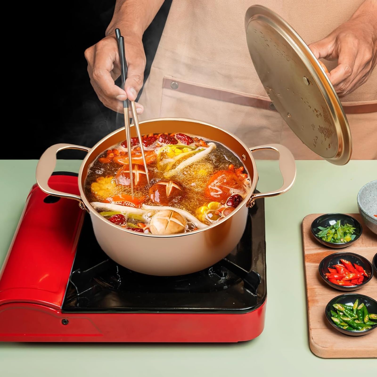 Pot de Cuivre Antiadhésif à Double Poignée pour Soupe Hot Pot Stockpot pour Restauration Cuisine Maison Cuisine Facile Nettoyage sans Couvercle