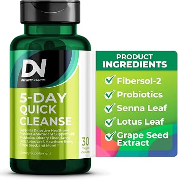5 Day Colon Cleanse, Dietary Fiber & Probiotics, Gut Digestive Support, Fast Detox for Women & Men with Senna Leaf, Fibersol-2, Hawthorn Berry, Inulin, 1 billion CFU Probiotics, 30 Capsules