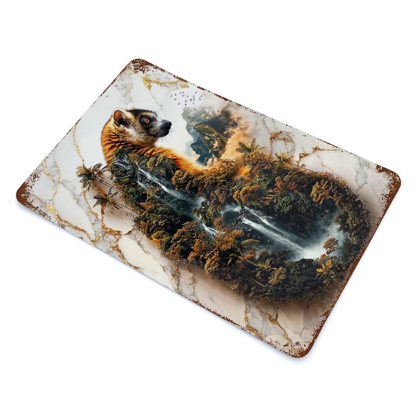 Lemurs Hidden Eden Vintage Wall Sign 11.8"x7.9", Rust Effect Metal Decor for Living Room, Hallway And Home Decor