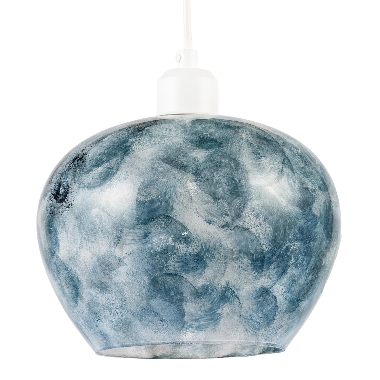 Modern Designer Steel Blue and Silver Glass Pendant Ceiling Light Shade with Unique Swirl Brush Effect | 17cm x 22cm by Happy Homewares
