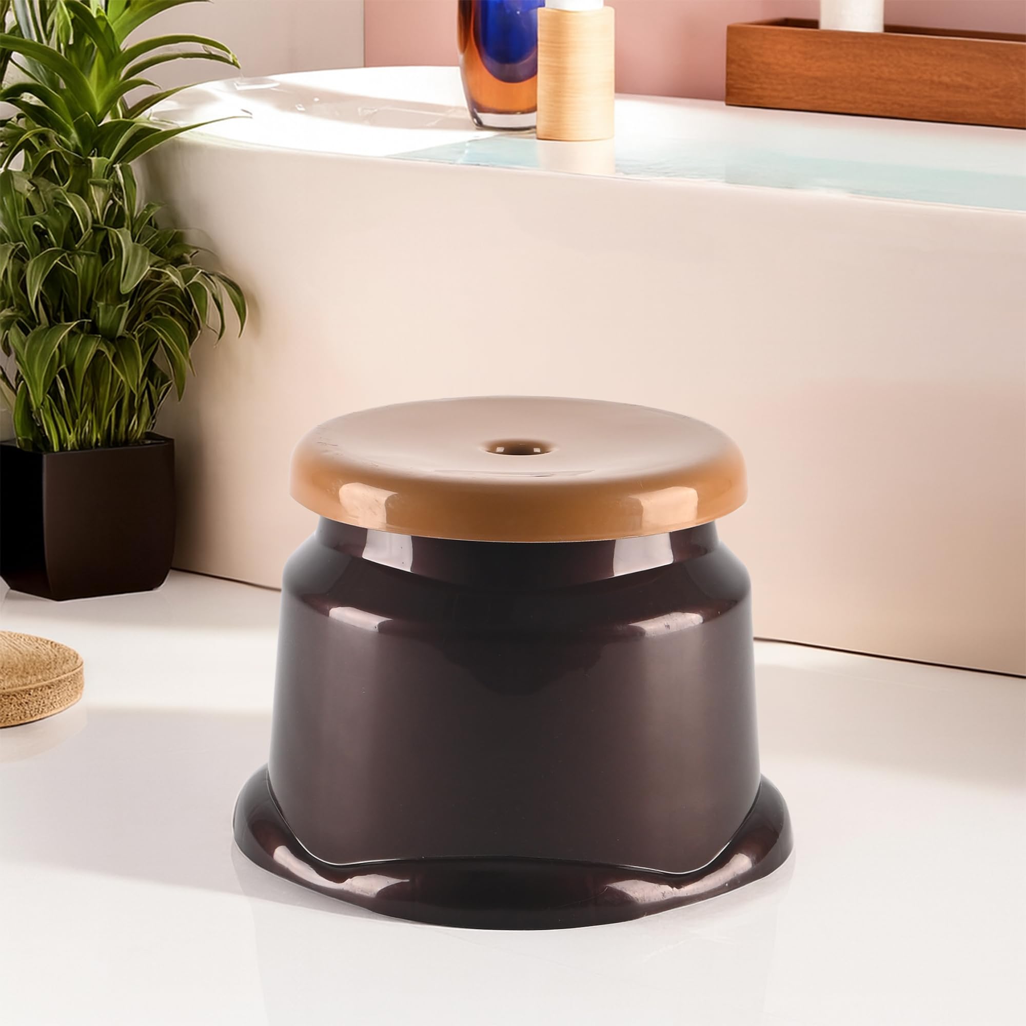 Kuber Industries Heavy Duty Plastic Stool for Sitting & Bathing | Durable Anti-Slip Machiya Comfortable Indoor & Outdoor | Multiple Space Use Home, Kitchen, Bathroom and Living Room | Brown & Ivory-image-40