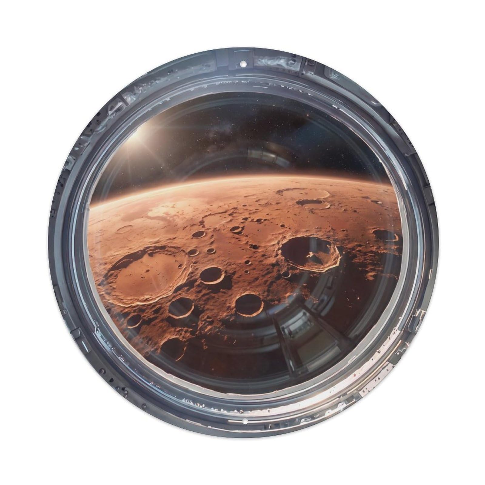 Metal Tin Sign Red Planet Craters from Space Station Porthole