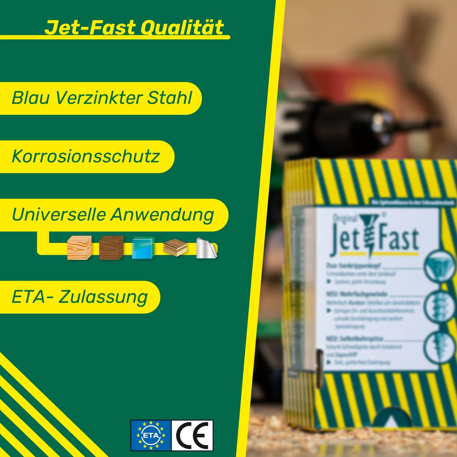 Jet-Fast Universalschrauben Set 1.700 tlg. – Heimwerker & Profi Schraubenset - Spanplattenschrauben & Holzschrauben mit Senkkopf, Mehrfachgewinde, vielseitiger TX-Antrieb & Selbstbohrspitze