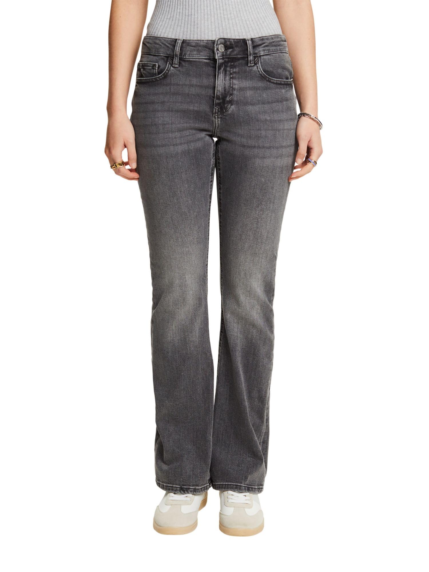 Esprit Women's 922/Grey Medium Wash Classic Retro High Waist Jeans, Grey Medium Washed, 28W X 28L