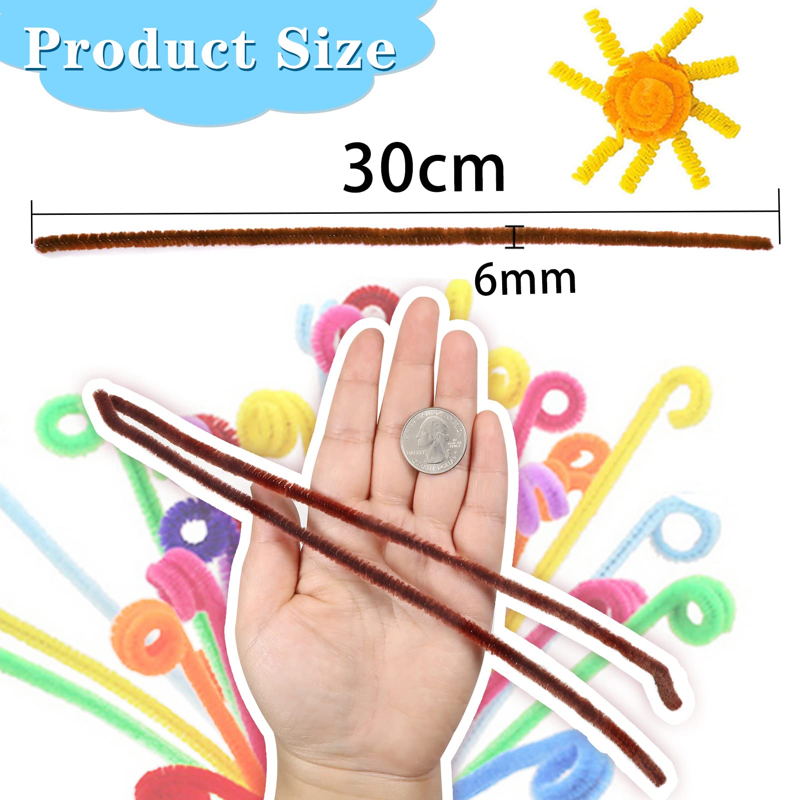 TOAOB 100pcs Brown Pipe Cleaners for Craft 30cm Long Pipecleaner Christmas Chenille Stem for DIY Christmas Projects Home Decoration - Image 2