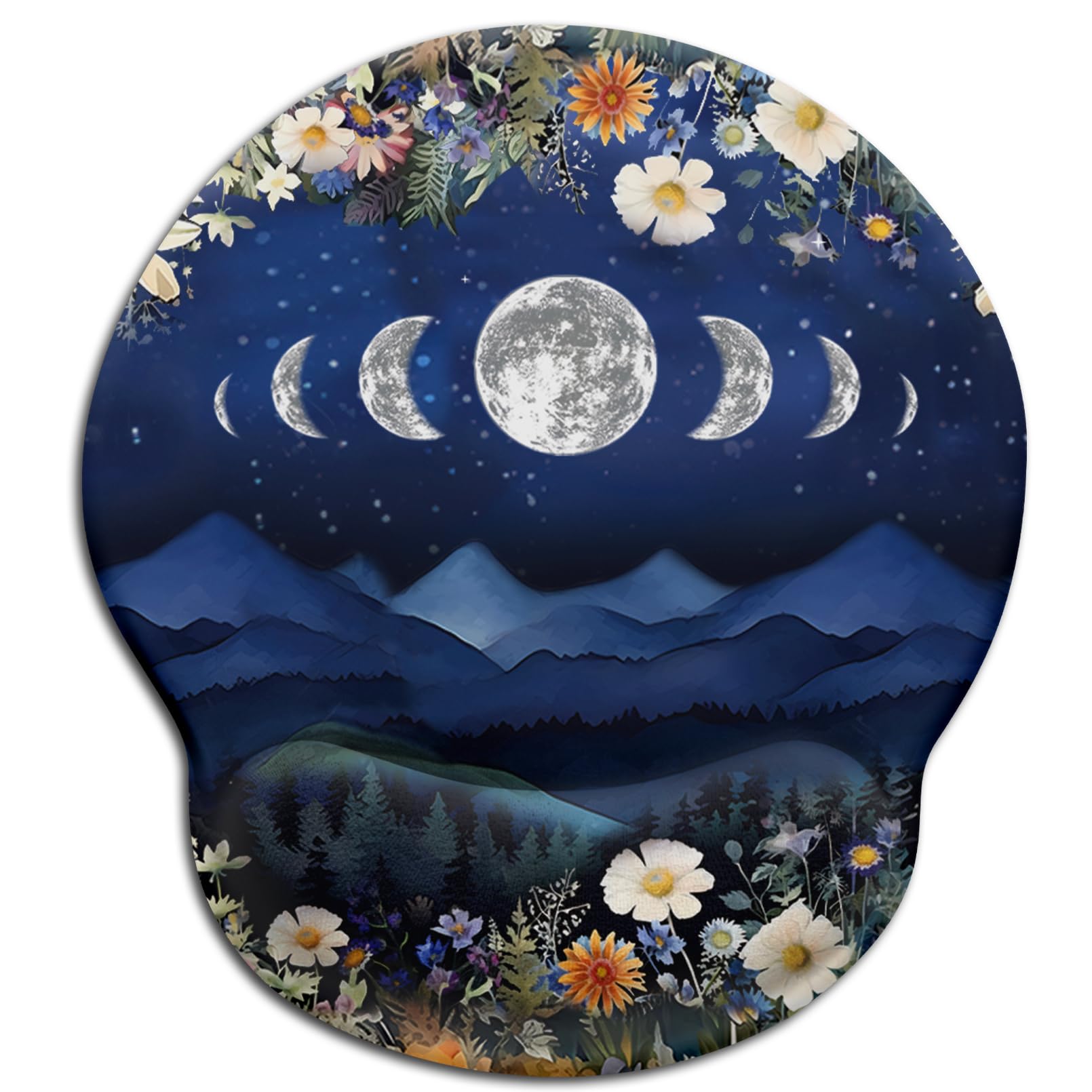 LIMKRIAN Ergonomic Mouse Pad with Wrist Rest, Moon Mountain Gaming Mousepad with Non-Slip Pain Relief PU Base, Funny Wrist Support, Cute Office Desk Accessory