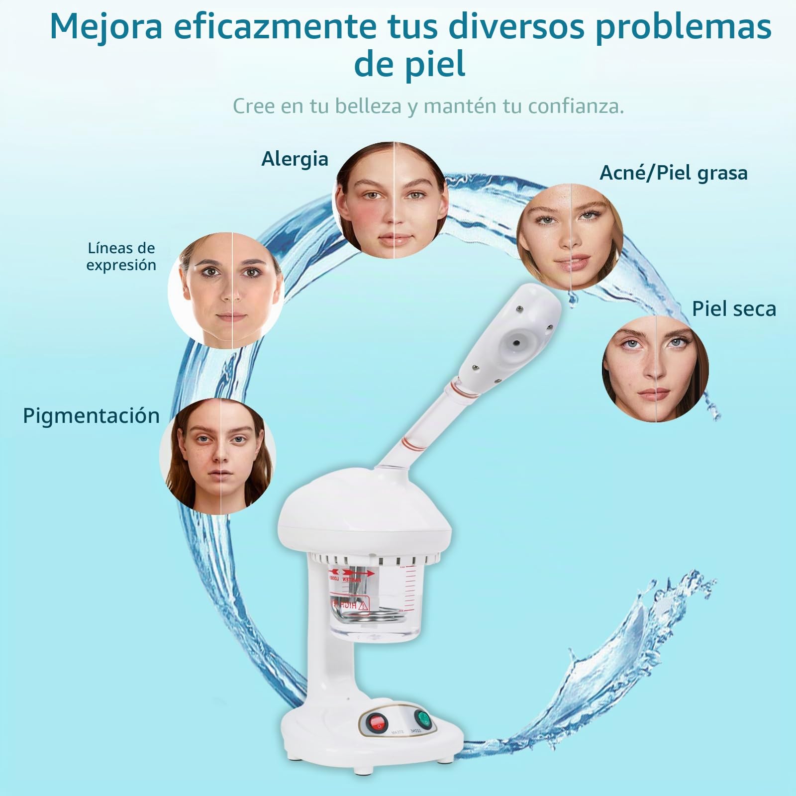 Vaporizador Facial Spray SPA Facial de Nano Iónico Hogareño, Destapar Poros, Humidificador Atomizador de Niebla Caliente, multifunción, con boquilla giratoria de 360 grados