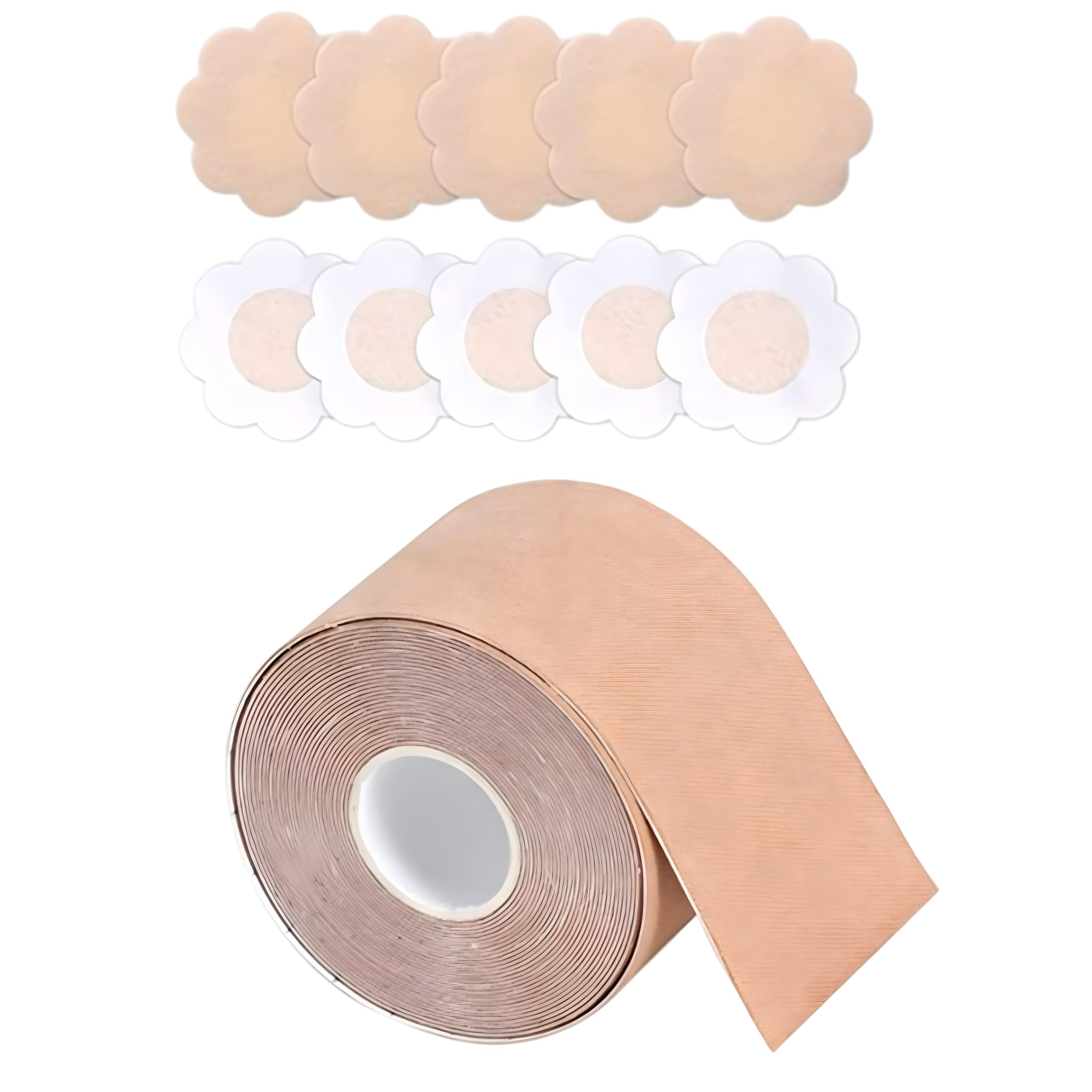 Nipple Cover for Women and Boob Tape I Multipurpose Adhesive Push Up Tape and 5 Disposable Nipple Pasties I for Strapless and Backless Dress Brown-image-36