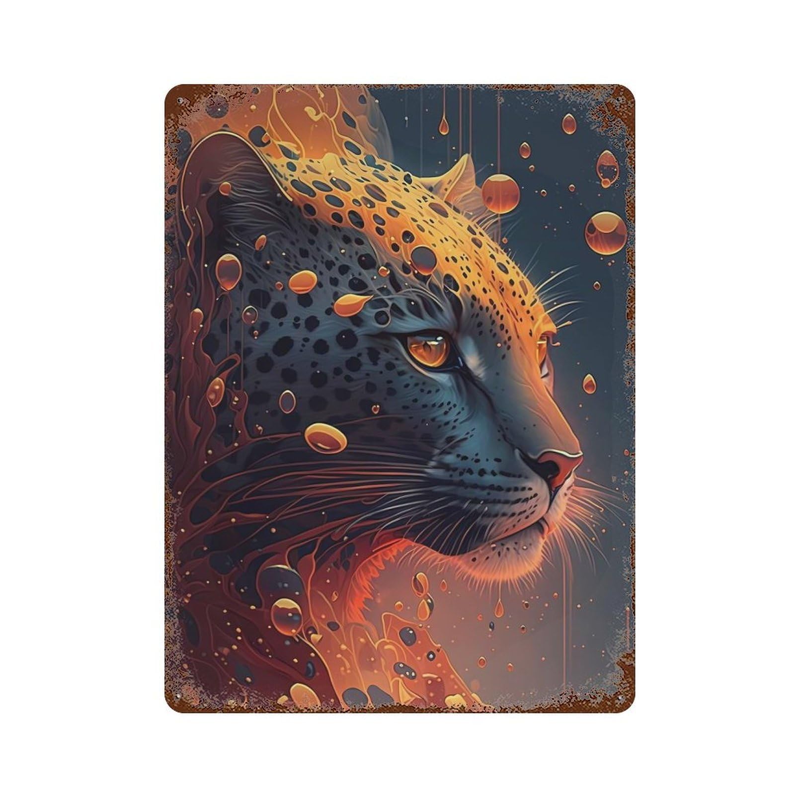 Leopard Cheetah Jaguars Rusty Metal Tin Sign 15.7"x11.8", Ideal for Patio, Garden Room And Bar Decor