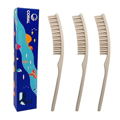 CORAL 3 cepillos de pelo de bambú – 100% compuesto compostable de fibra de bambú a base de plantas, duradero, antiestático y resistente al calor,