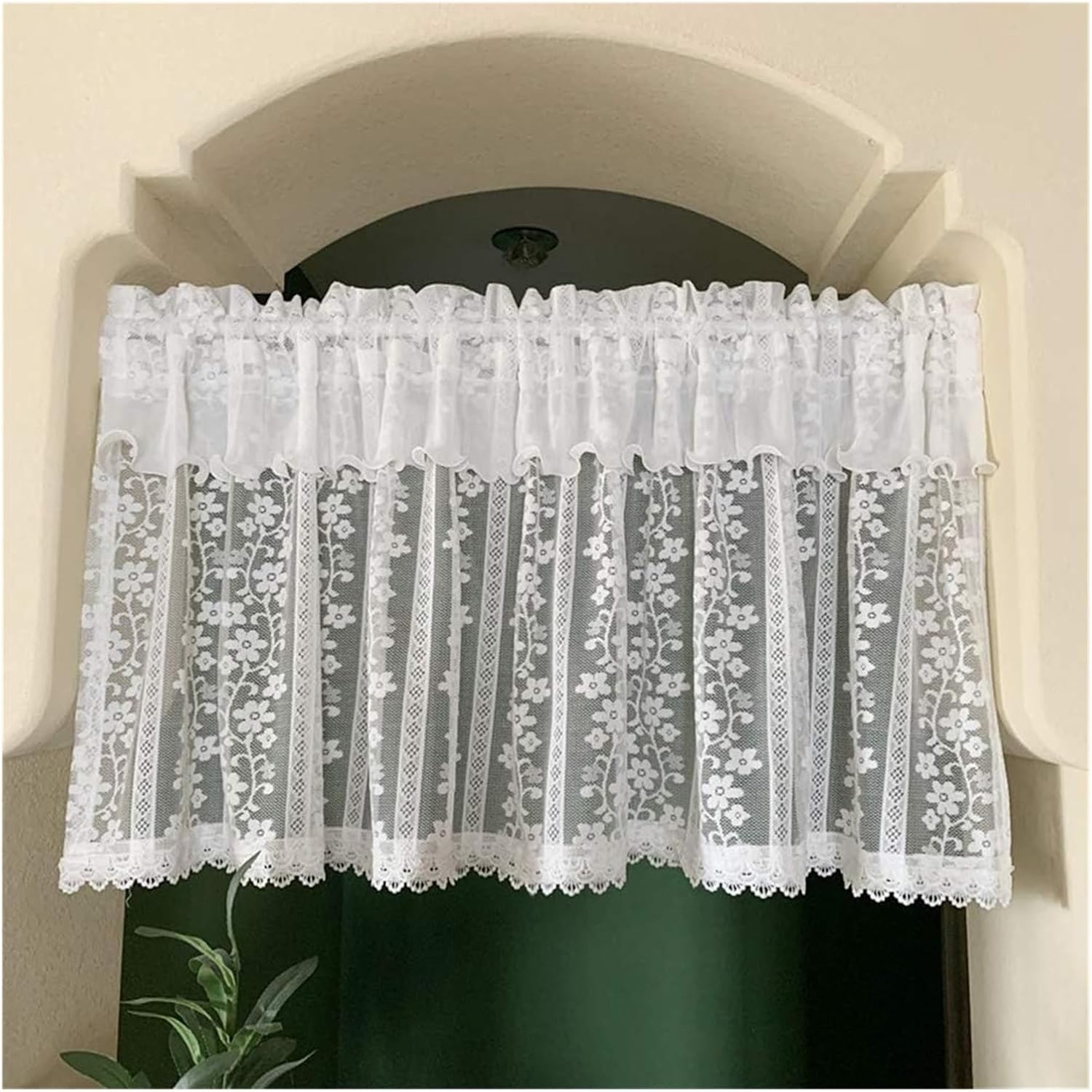 Window Curtain,Valance Curtains Sheer Valance Curtain,Window curtains,Cafe Net Curtain, Light Filtering Sheer Window Valance, Rod Pocket Embroidered Lace Short Curtain Drapes Window Treatment for Kitc