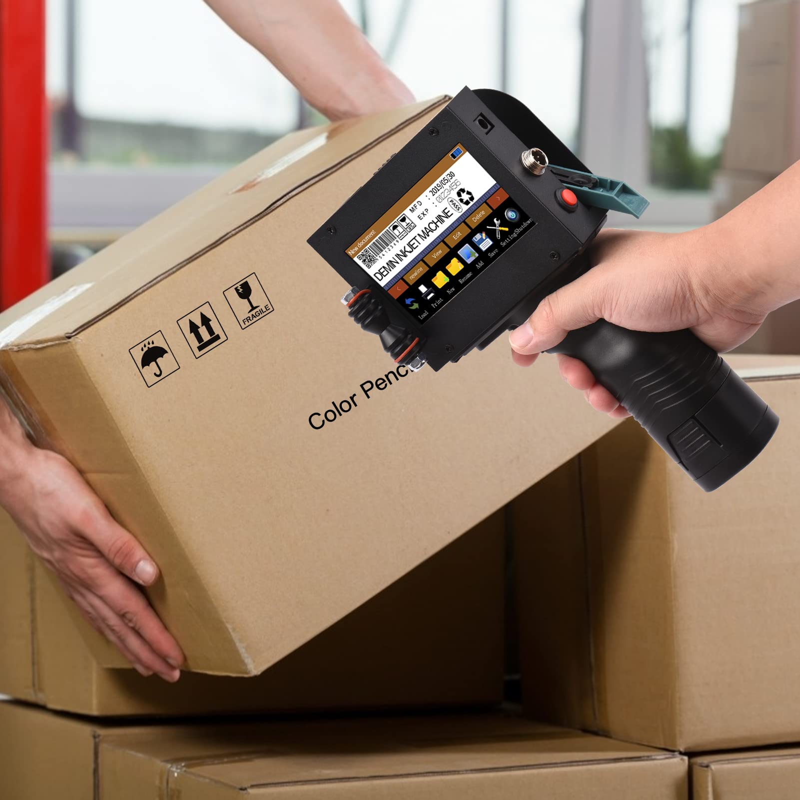 Eacam Handheld Inkjet Printer Portable Intelligent Inkjet Printer High Definition Inkjet Code Printer 4.3 Inch LED Touchscreen, Quick-Drying Ink Cartridge, for Label/Date/Barcode/Logo/Graphic