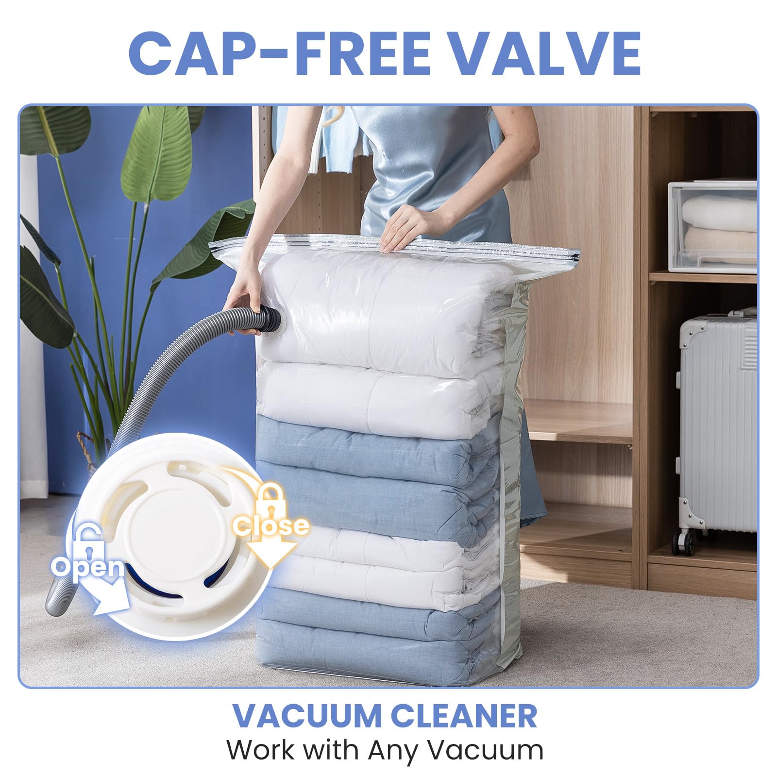 Confezione da 8 sacchetti sottovuoto, cubi combinati (3 jumbo+5 medi), sacchetti sottovuoto per abbigliamento, biancheria da letto, coperte, salvaspazio per l'organizzazione dell'armadio