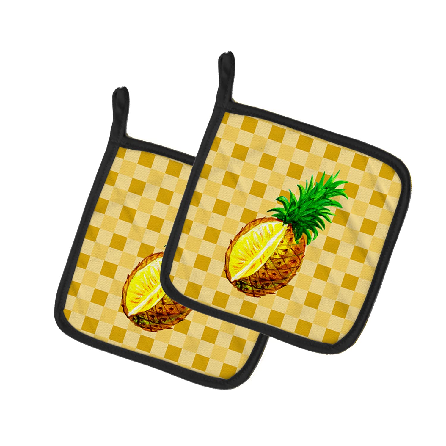 Caroline's Treasures BB7247PTHD Whole Pineapple Cut on Basketweave Verzierter Topflappen, Textil, Ganze Ananas auf Korbgeflecht geschnitten