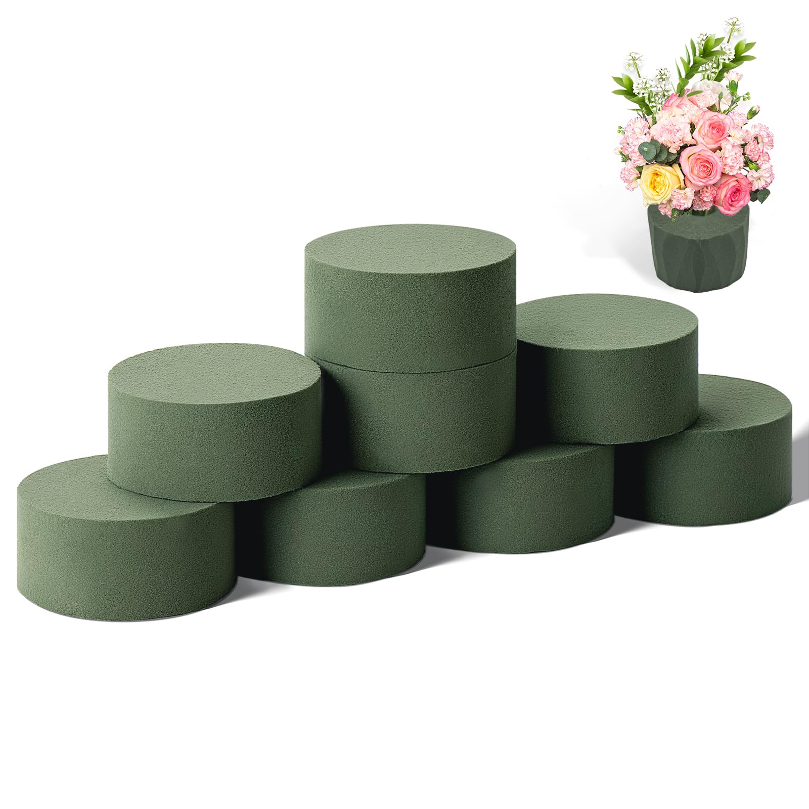 Tunnkit8 Pcs Round Floral Foam，3.2 inch Wet and Dry Flower Foam, for Fresh and Artificial Flower Arrangement, Foam Bricks Florist Supplies Arts Crafts DIYs Wedding